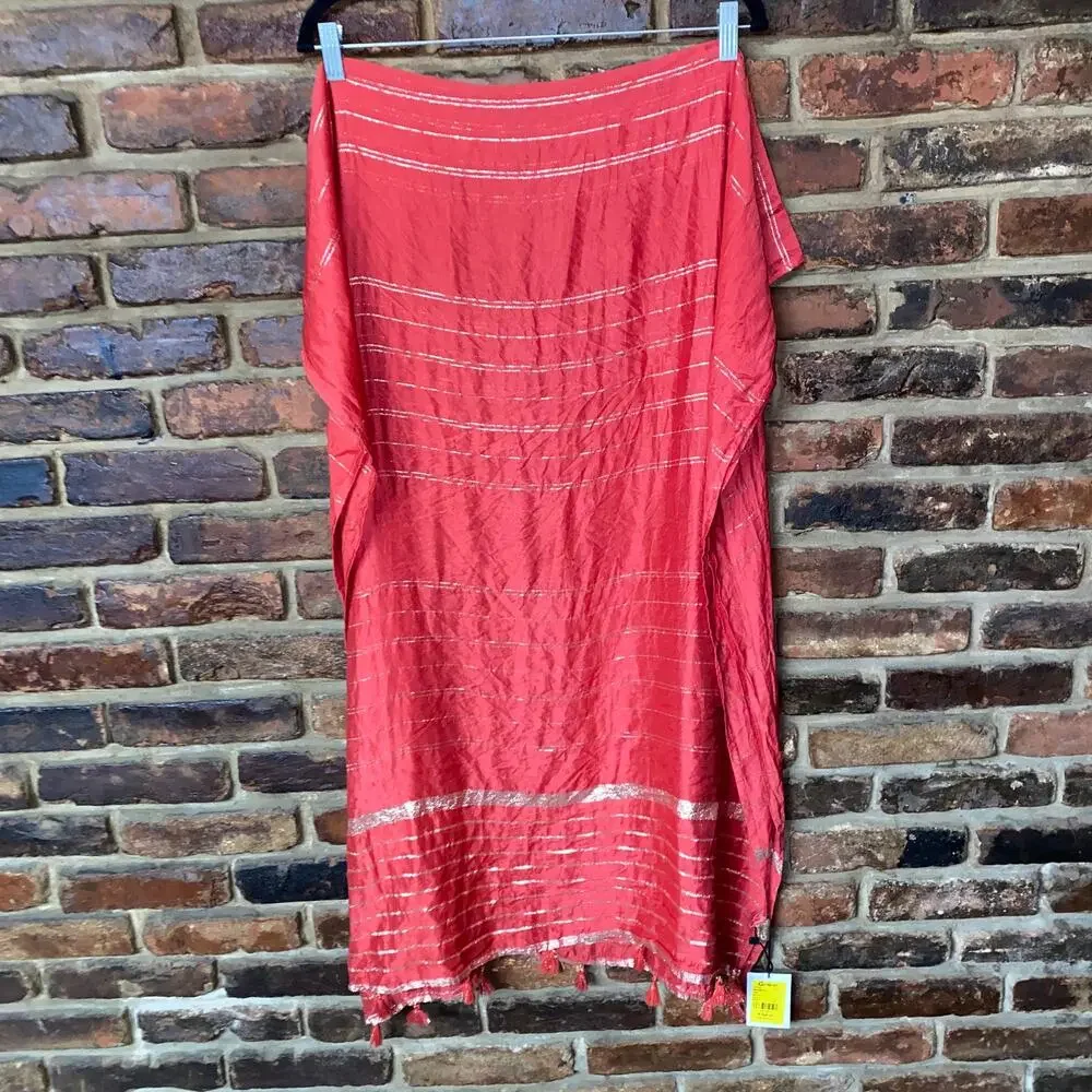 NWT Grishti Red Metallic GOLD Rectangle Oversized Scarf Women's